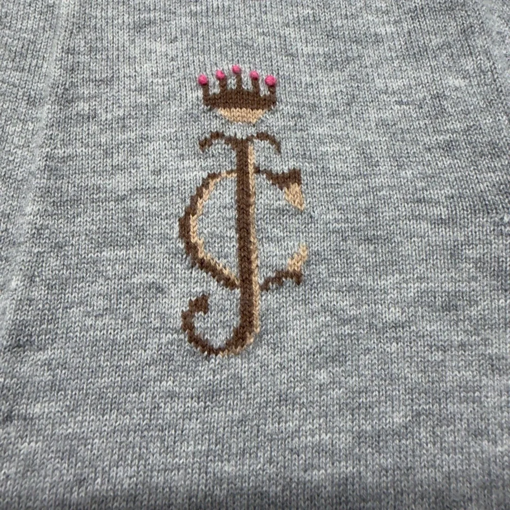 Juicy Couture Y2K Cardigan Gray Puff Sleeve Crown Logo Preppy Cozy L Balletcore - Picture 3 of 13